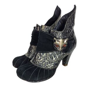 Miaow Cat Irregular Choice Black & Gold Ankle Booties Women's Size 40